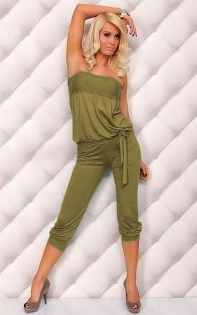 F4052-10      Sexy Strapless Jumpsuit Womens Casual Jumper 3-4 Pants Romper 